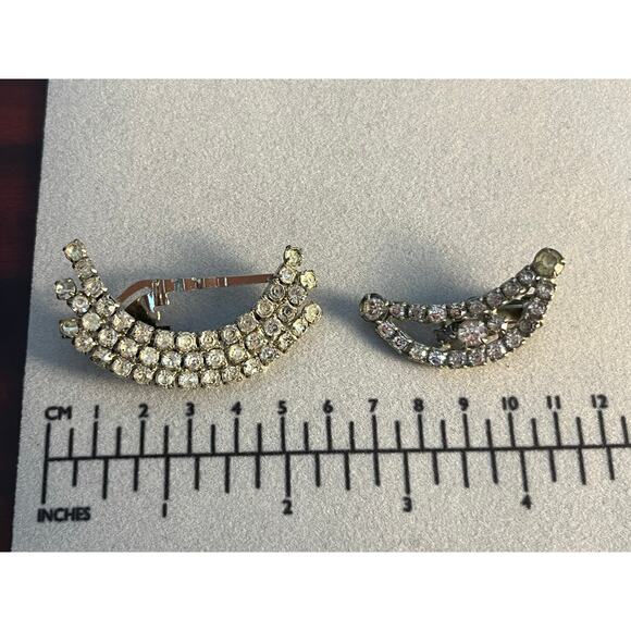 VTG Rhinestone Hair Clip Crescent Moon Clip On Earring Bling Whimsigoth - Picture 9 of 9